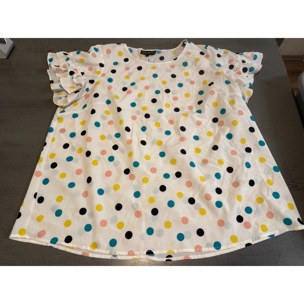 Lane Bryant White Polka Dot Ruffle Sleeve Blouse